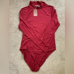 NWT-Inlyric Bodysuit. High Neck & Long Sleeves. Deep Red.